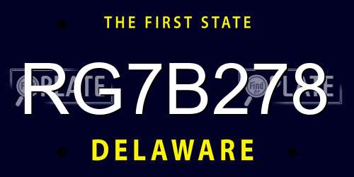 RG7B278 Delaware License Plate
