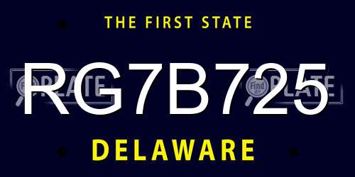 RG7B725 Delaware License Plate