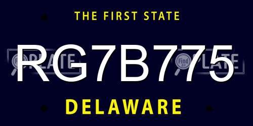 RG7B775 Delaware License Plate