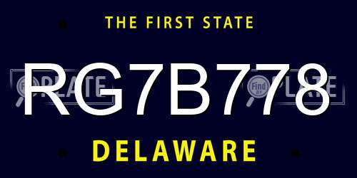 RG7B778 Delaware License Plate
