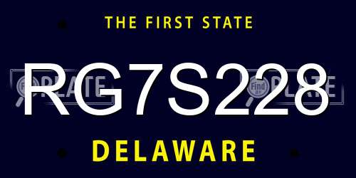 RG7S228 Delaware License Plate