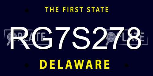 RG7S278 Delaware License Plate