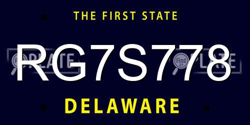 RG7S778 Delaware License Plate