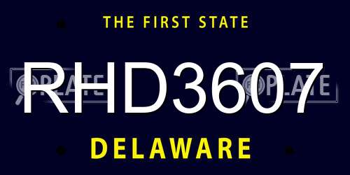 RHD3607 Delaware License Plate