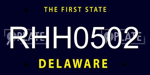 RHH0502 Delaware License Plate
