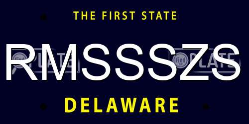 RMSSSZS Delaware License Plate