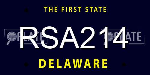 RSA214 Delaware License Plate