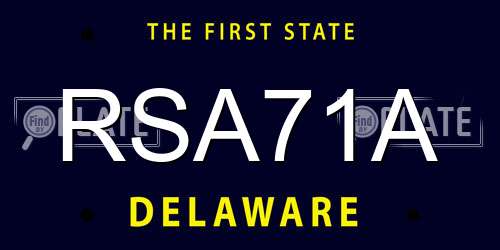 RSA71A Delaware License Plate
