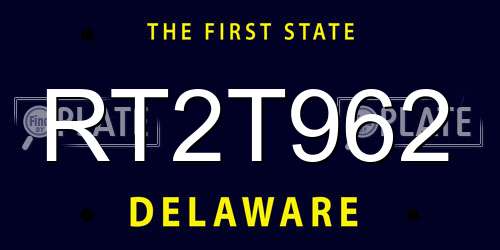 RT2T962 Delaware License Plate