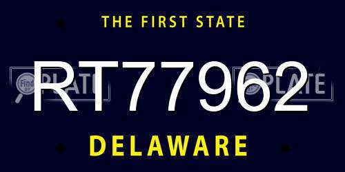 RT77962 Delaware License Plate