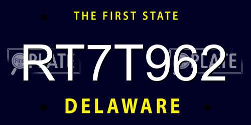 RT7T962 Delaware License Plate