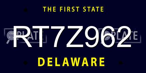 RT7Z962 Delaware License Plate