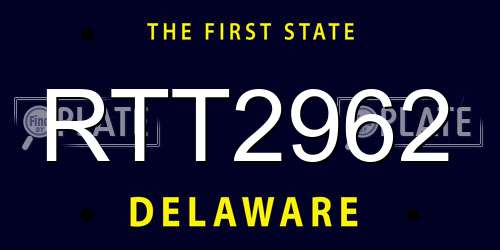 RTT2962 Delaware License Plate