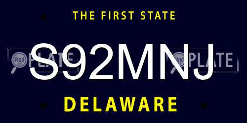 S92MNJ Delaware License Plate