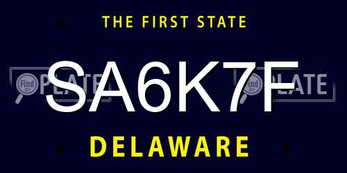 SA6K7F Delaware License Plate