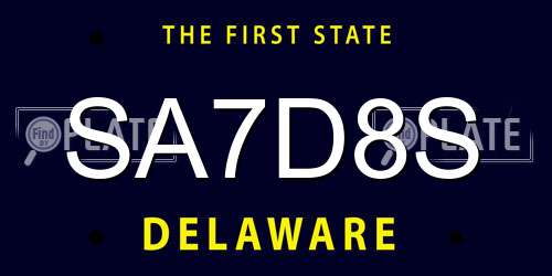 SA7D8S Delaware License Plate