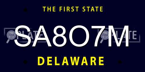 SA8O7M Delaware License Plate