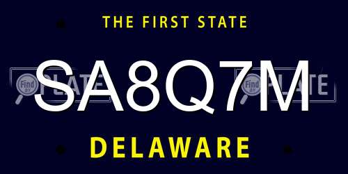 SA8Q7M Delaware License Plate