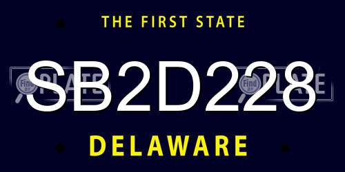 SB2D228 Delaware License Plate
