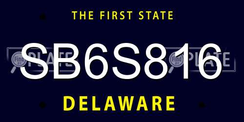 SB6S816 Delaware License Plate