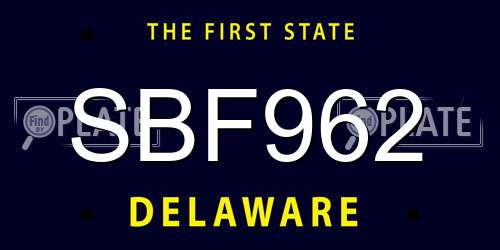 SBF962 Delaware License Plate