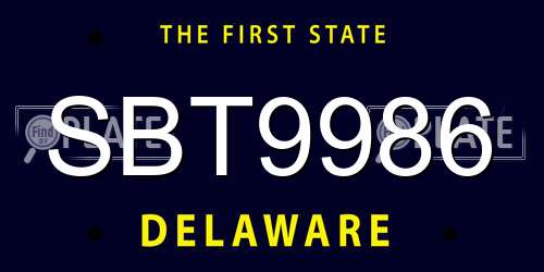 SBT9986 Delaware License Plate