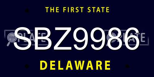 SBZ9986 Delaware License Plate