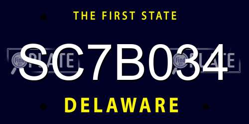 SC7B034 Delaware License Plate