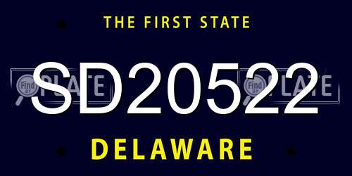 SD20522 Delaware License Plate