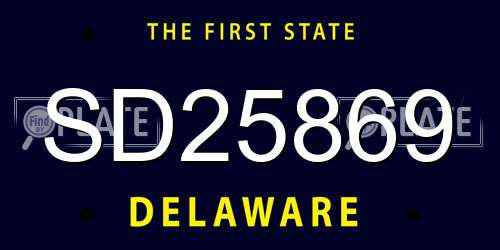 SD25869 Delaware License Plate
