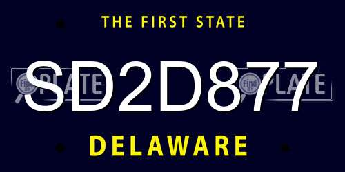 SD2D877 Delaware License Plate