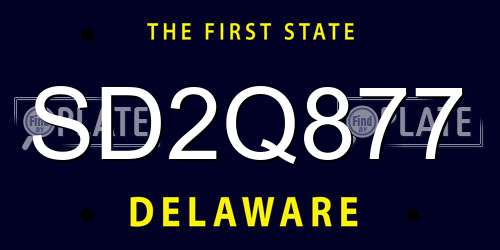 SD2Q877 Delaware License Plate