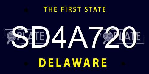 SD4A720 Delaware License Plate
