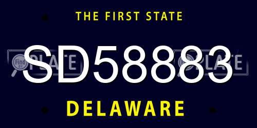SD58883 Delaware License Plate