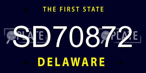 SD70872 Delaware License Plate