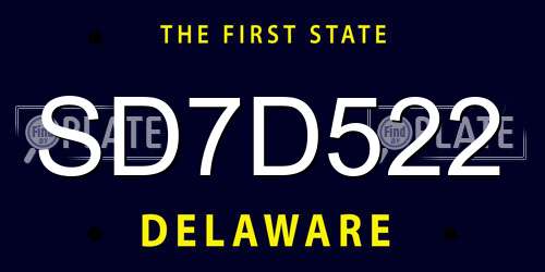 SD7D522 Delaware License Plate