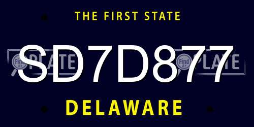 SD7D877 Delaware License Plate