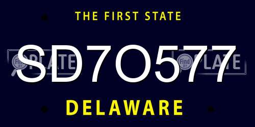 SD7O577 Delaware License Plate