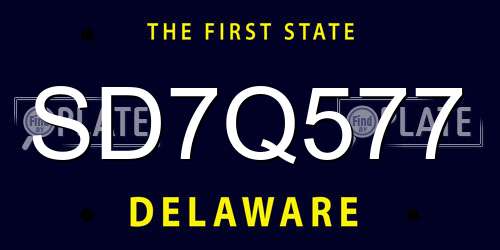 SD7Q577 Delaware License Plate