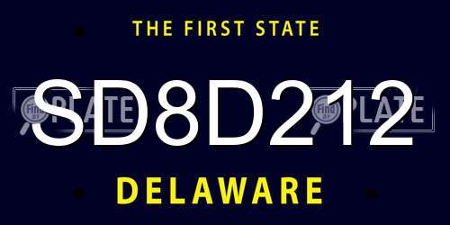 SD8D212 Delaware License Plate