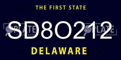 SD8O212 Delaware License Plate