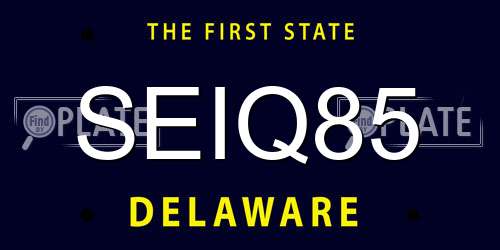 SEIQ85 Delaware License Plate