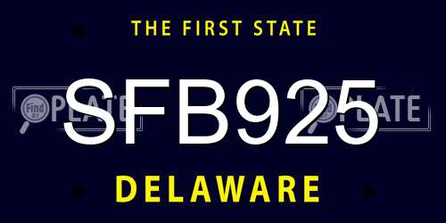 SFB925 Delaware License Plate