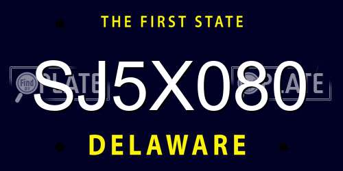 SJ5X080 Delaware License Plate
