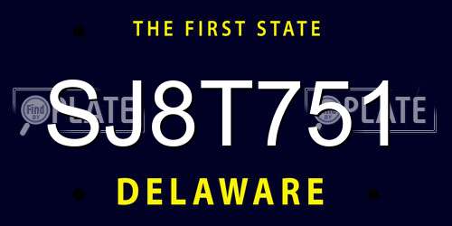 SJ8T751 Delaware License Plate