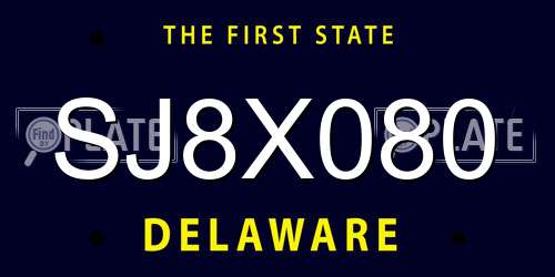 SJ8X080 Delaware License Plate