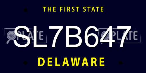 SL7B647 Delaware License Plate