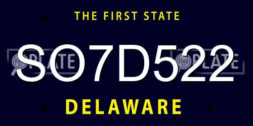 SO7D522 Delaware License Plate