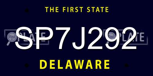 SP7J292 Delaware License Plate