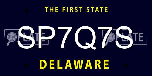 SP7Q7S Delaware License Plate